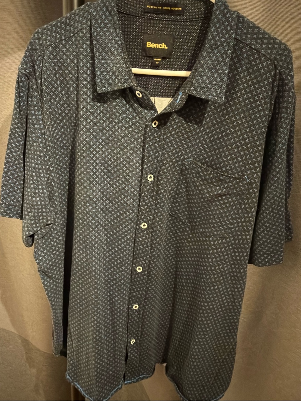 Bench Men's Short Sleeve Button-Up Shirt in Navy with Micro Print